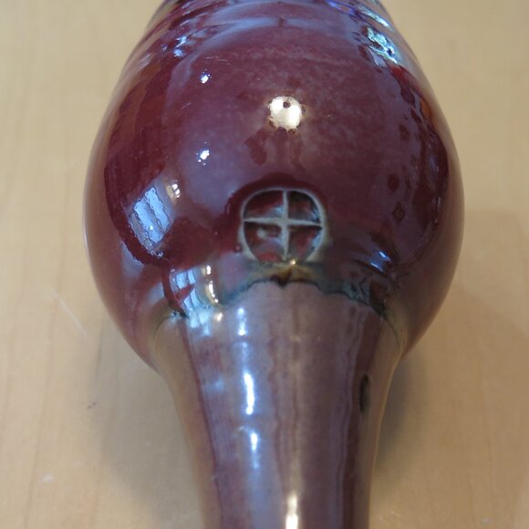 Tall Pottery Wine Goblets, Signed, Scott Frankenberger Artist, Burgundy & Tan - Picture 8 of 9